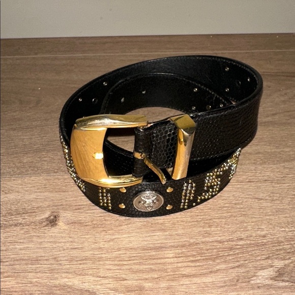 Gianni Versace Vintage Black Gold and Silver Tone Studded Belt Size 30 main image 8